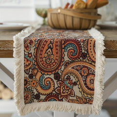 Embroidered Cashew Table Runner with Tassel Polyester Blend Table Flag