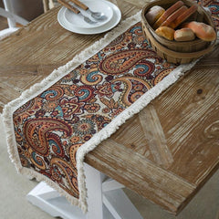 Embroidered Cashew Table Runner with Tassel Polyester Blend Table Flag