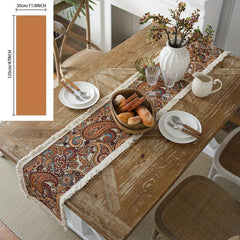 Embroidered Cashew Table Runner with Tassel Polyester Blend Table Flag
