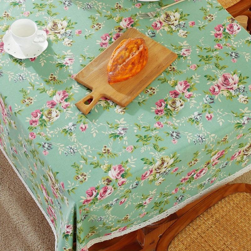 Waterproof Floral Tablecloth with Lace Edge, Perfect for Picnics or Parties