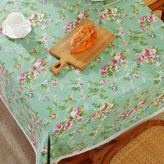 Waterproof Floral Tablecloth with Lace Edge, Perfect for Picnics or Parties