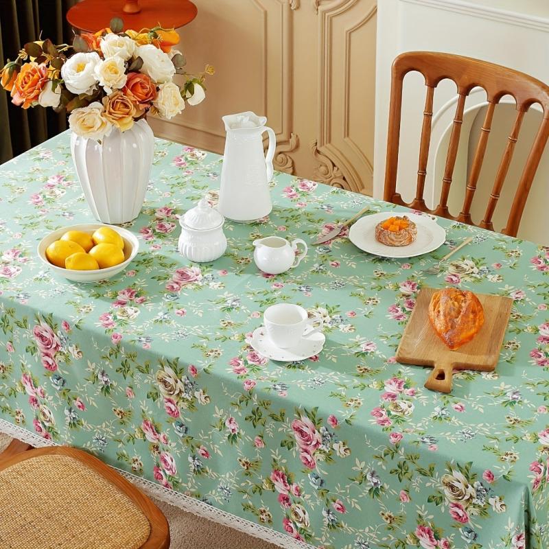 Waterproof Floral Tablecloth with Lace Edge, Perfect for Picnics or Parties