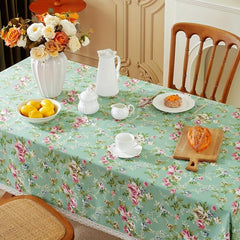 Waterproof Floral Tablecloth with Lace Edge, Perfect for Picnics or Parties