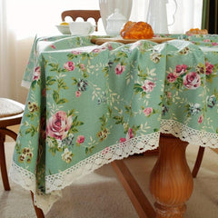 Waterproof Floral Tablecloth with Lace Edge, Perfect for Picnics or Parties