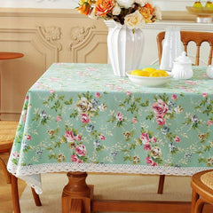 Waterproof Floral Tablecloth with Lace Edge, Perfect for Picnics or Parties