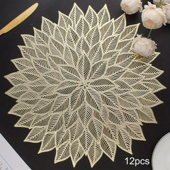 12pcs Bronzing PVC Placemats Hollow Out Washable Reusable Anti-slip Table Mats
