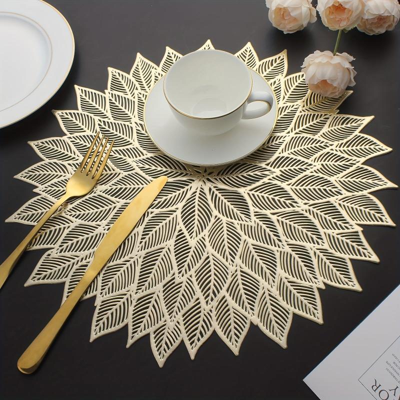 12pcs Bronzing PVC Placemats Hollow Out Washable Reusable Anti-slip Table Mats