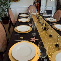 Golden Sequin Table Runner for Parties and Celebrations