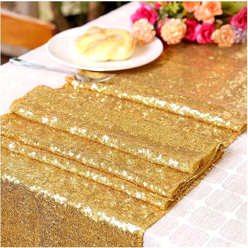 Golden Sequin Table Runner for Parties and Celebrations