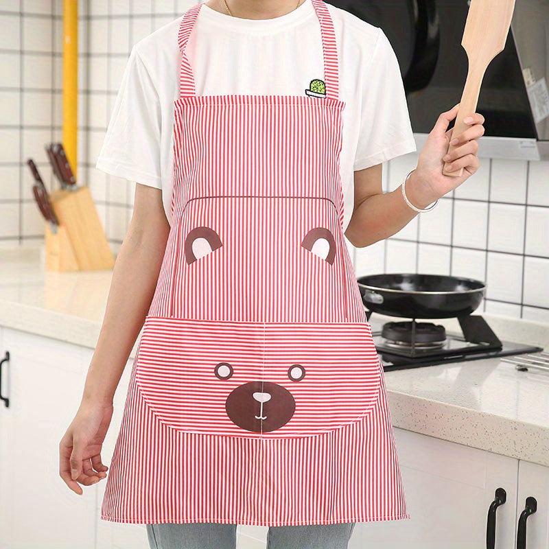 Bear Printed Waterproof Apron with Pocket for Baking/Cooking
