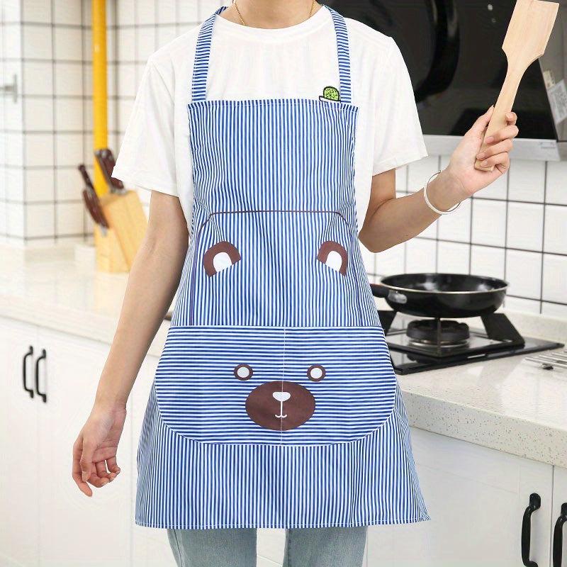 Bear Printed Waterproof Apron with Pocket for Baking/Cooking