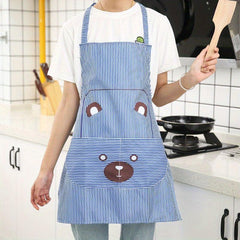 Bear Printed Waterproof Apron with Pocket for Baking/Cooking