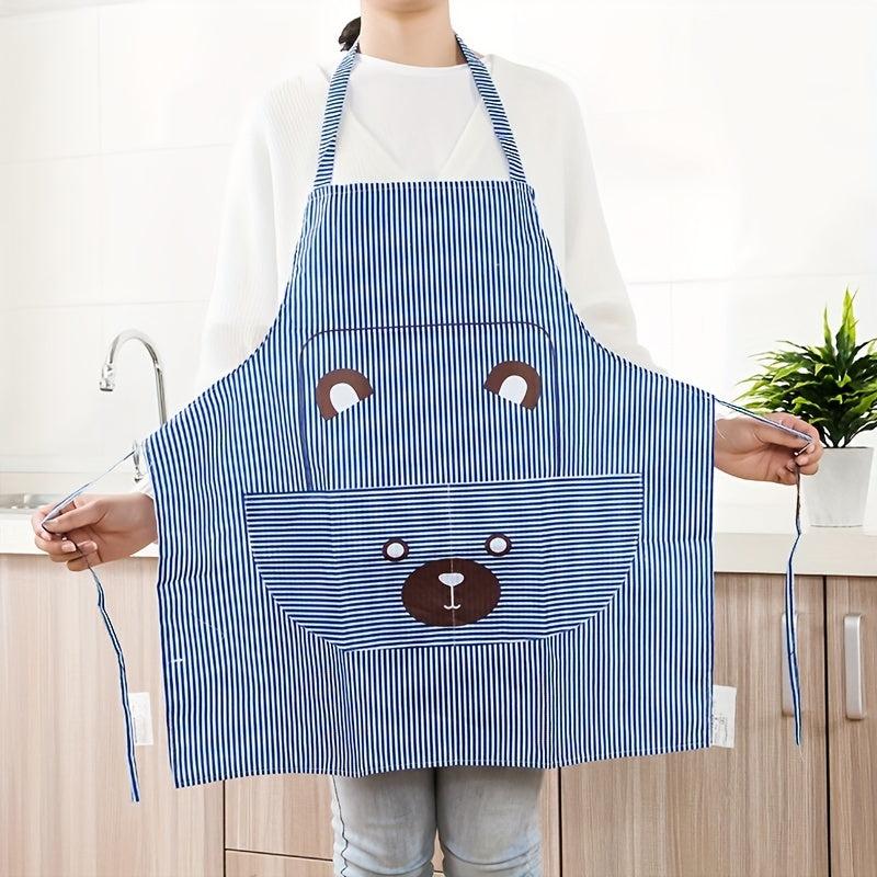 Bear Printed Waterproof Apron with Pocket for Baking/Cooking
