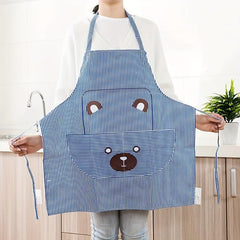 Bear Printed Waterproof Apron with Pocket for Baking/Cooking