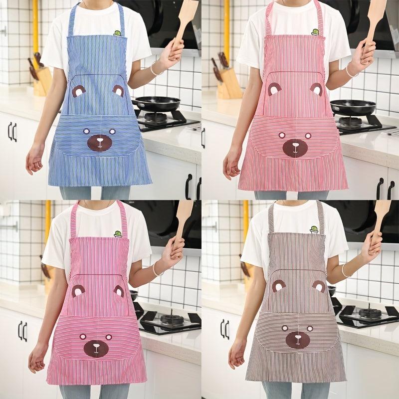 Bear Printed Waterproof Apron with Pocket for Baking/Cooking