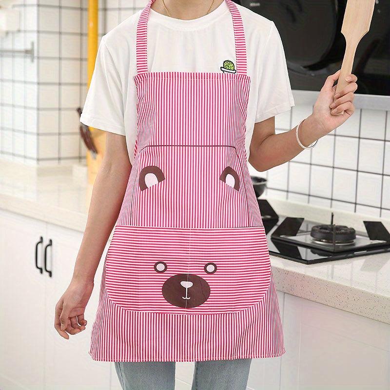 Bear Printed Waterproof Apron with Pocket for Baking/Cooking