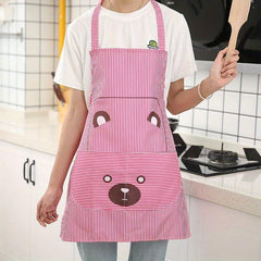 Bear Printed Waterproof Apron with Pocket for Baking/Cooking