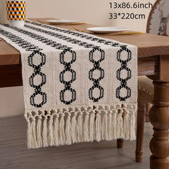 Farmhouse Style Table Runner Braided Stripe Boho Table Runner With Tassels