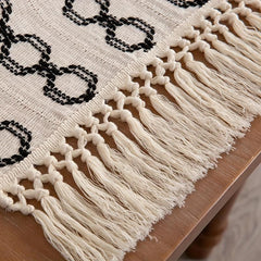 Farmhouse Style Table Runner Braided Stripe Boho Table Runner With Tassels