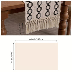 Farmhouse Style Table Runner Braided Stripe Boho Table Runner With Tassels
