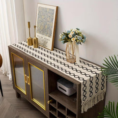 Farmhouse Style Table Runner Braided Stripe Boho Table Runner With Tassels