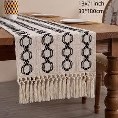 Farmhouse Style Table Runner Braided Stripe Boho Table Runner With Tassels