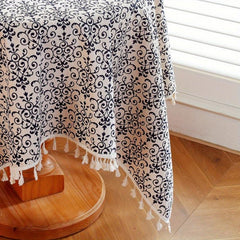 Vintage Porcelain Tassel Tablecloth - Ideal for Dining, Picnic, Party