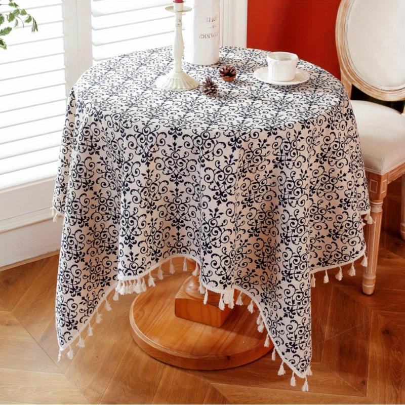 Vintage Porcelain Tassel Tablecloth - Ideal for Dining, Picnic, Party