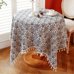 Vintage Porcelain Tassel Tablecloth - Ideal for Dining, Picnic, Party