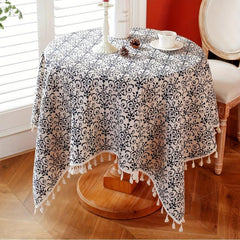 Vintage Porcelain Tassel Tablecloth - Ideal for Dining, Picnic, Party