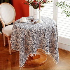 Vintage Porcelain Tassel Tablecloth - Ideal for Dining, Picnic, Party