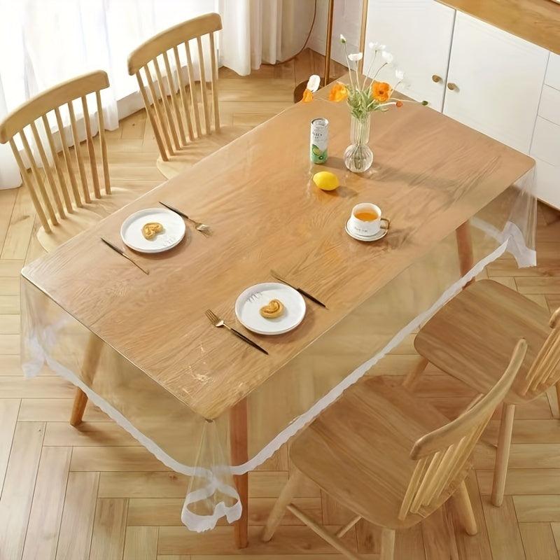 PVC Lace Tablecloth Transparent Waterproof Washable Table Cover