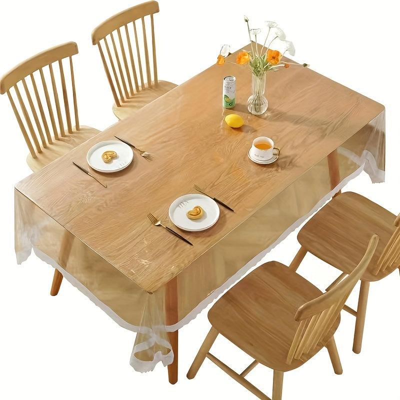 PVC Lace Tablecloth Transparent Waterproof Washable Table Cover