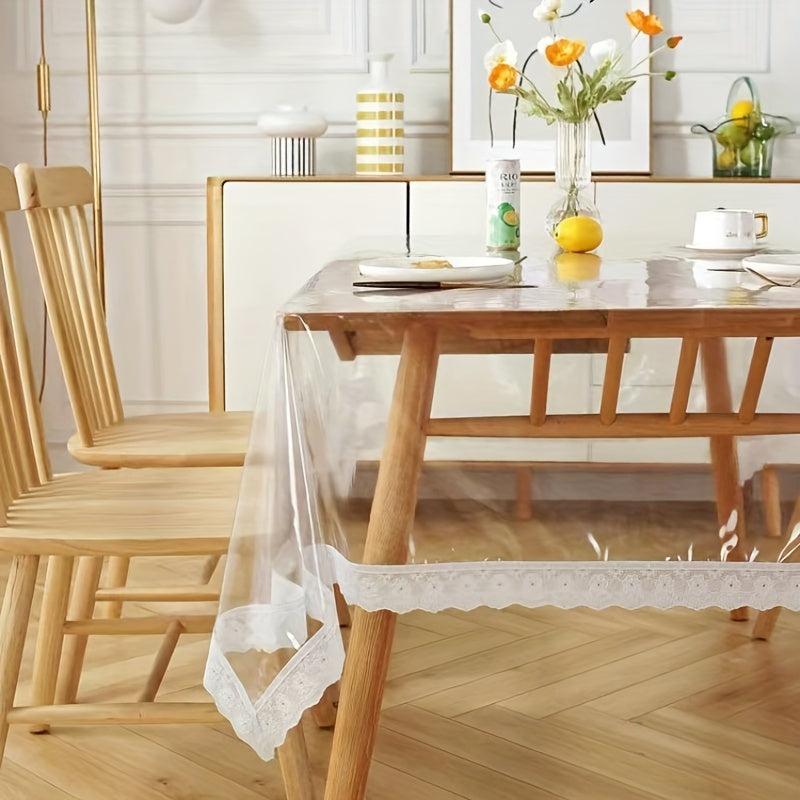 PVC Lace Tablecloth Transparent Waterproof Washable Table Cover