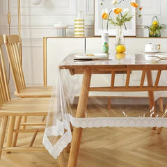 PVC Lace Tablecloth Transparent Waterproof Washable Table Cover