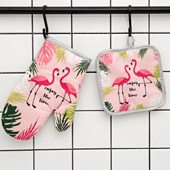 Polyester Flamingo Printed Oven Mitts Heat Resistant