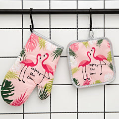 Polyester Flamingo Printed Oven Mitts Heat Resistant