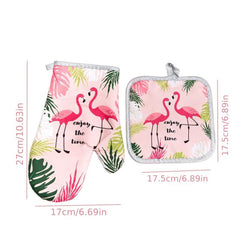 Polyester Flamingo Printed Oven Mitts Heat Resistant