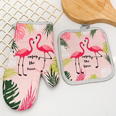 Polyester Flamingo Printed Oven Mitts Heat Resistant