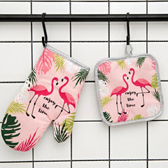 Polyester Flamingo Printed Oven Mitts Heat Resistant