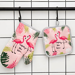 Polyester Flamingo Printed Oven Mitts Heat Resistant