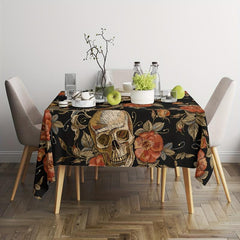 Skull Floral Pattern Tablecloth Red Rose Peony Leaf Halloween Of The Dead