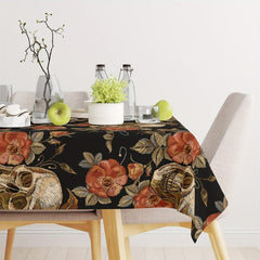 Skull Floral Pattern Tablecloth Red Rose Peony Leaf Halloween Of The Dead