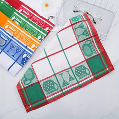 4pcs Jacquard Plaid Tea Towel Multifunctional Kitchen Towel Cloth Dish Towel
