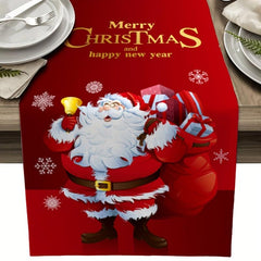 Polyester Christmas Table Runner Snowman Santa Claus Table Mat Xmas Holiday Deco