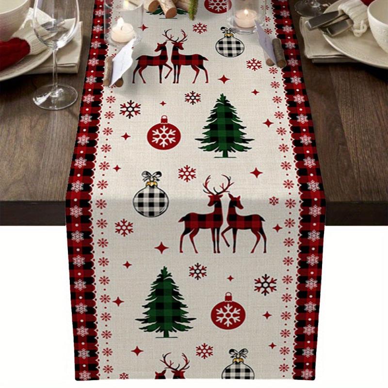 Polyester Christmas Table Runner Snowman Santa Claus Table Mat Xmas Holiday Deco
