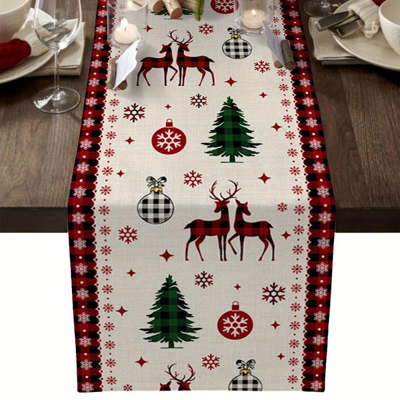 Polyester Christmas Table Runner Snowman Santa Claus Table Mat Xmas Holiday Deco
