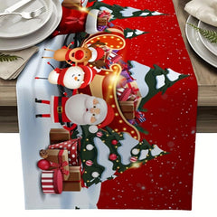 Polyester Christmas Table Runner Snowman Santa Claus Table Mat Xmas Holiday Deco