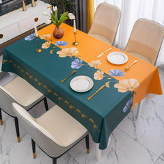 Polyester Tablecloth Cow Flower Pattern Waterproof Table Cover Rectangle Style