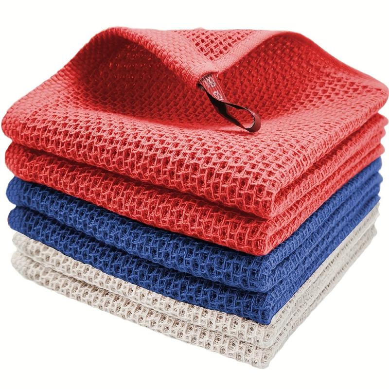 6pcs Waffle Plaid Dish Cloths Absorbent Cleaning Rags